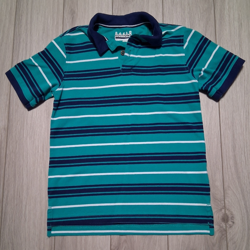 Striped Polo Shirt by Basic Editions - Blue/Green - Size Small 6/7 - Like New